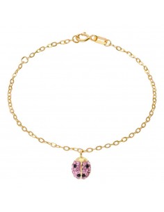 Bracciale Oro Giallo charme Coccinella con cristalli Rosa