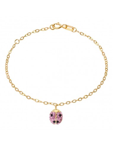 Bracciale Oro Giallo charme Coccinella con cristalli Rosa