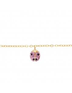 Bracciale Oro Giallo charme Coccinella con cristalli Rosa 2