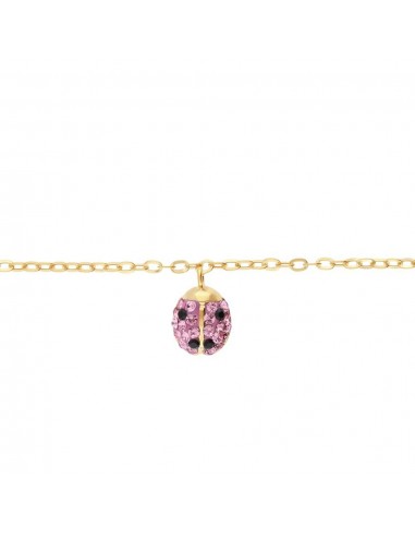 Bracciale Oro Giallo charme Coccinella con cristalli Rosa