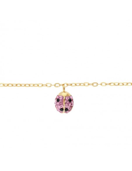 Bracciale Oro Giallo charme Coccinella con cristalli Rosa