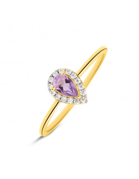 Anello Stroili Oro giallo con Ametista centrale e zirconi