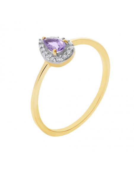 Anello Stroili Oro giallo con Ametista centrale e zirconi
