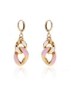 Orecchini in bronzo dorato con smalto rosa e bianco