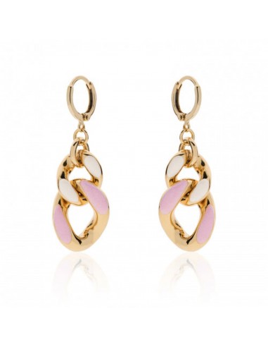Orecchini in bronzo dorato con smalto rosa e bianco
