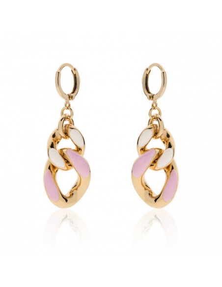 Orecchini in bronzo dorato con smalto rosa e bianco
