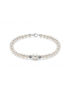 Bracciale con Sfere centrali Satinate in Oro e Perle Miluna