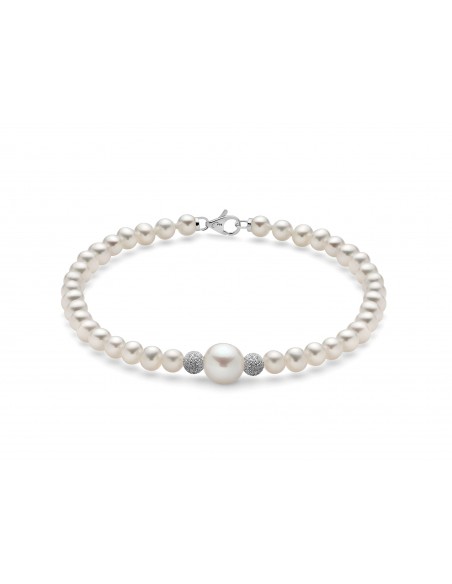 Bracciale con Sfere centrali Satinate in Oro e Perle Miluna
