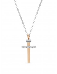 Collana con Croce in argento rosè e cristalli