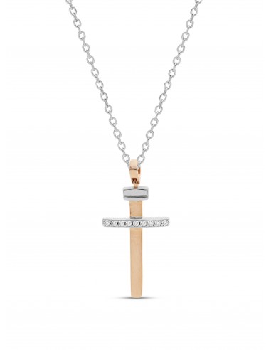 Collana con Croce in argento rosè e cristalli