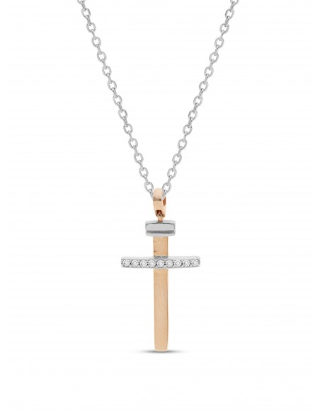Collana con Croce in argento rosè e cristalli