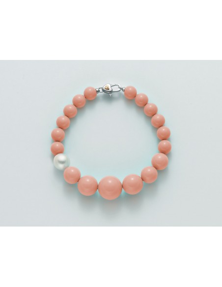 Bracciale Corallo pelle d'angelo con Perla ed elemento in Oro