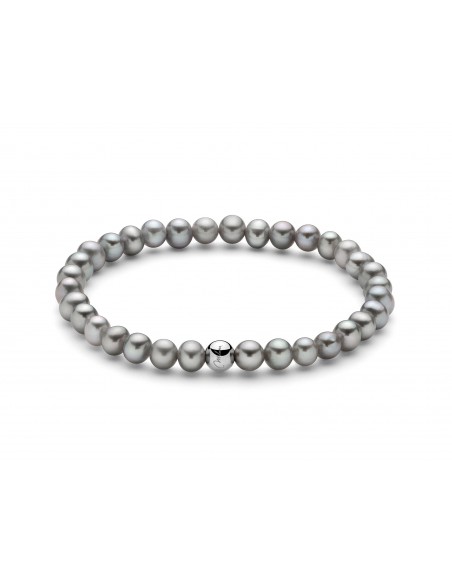 Miluna Bracciale argento Perle Grigie Elastico