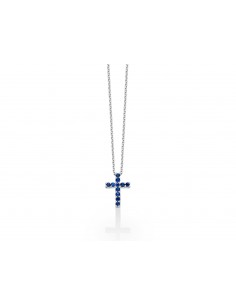 Miluna Collana Croce in Zaffiri ed oro Bianco