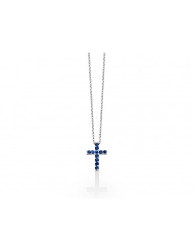 Miluna Collana Croce in Zaffiri ed oro Bianco