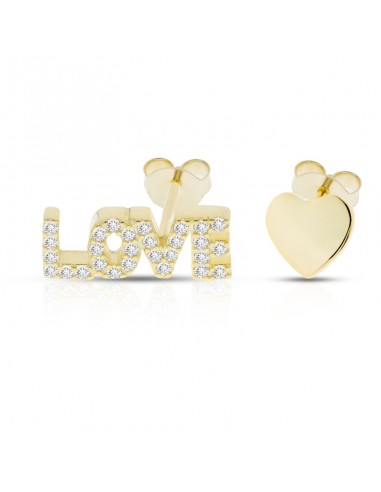Orecchini Love in Argento bagnato in Oro giallo con Cuore e Pietre