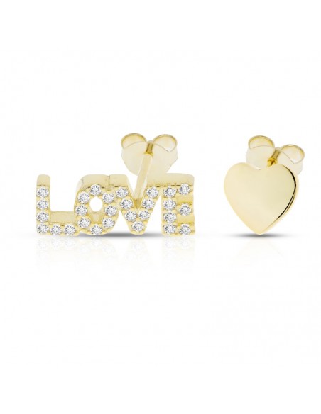 Orecchini Love in Argento bagnato in Oro giallo con Cuore e Pietre