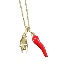 Cornetto con Mano Scaramantica e Catenina in Argento