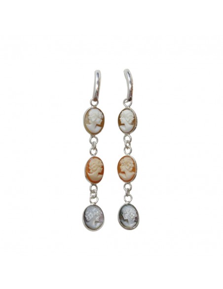 Orecchini in Argento Pendenti Conchiglia corniola e Madreperla Incise a mano