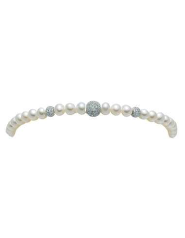 Miluna bracciale Perle con Sfere in Oro Bianco Diamantate centrali