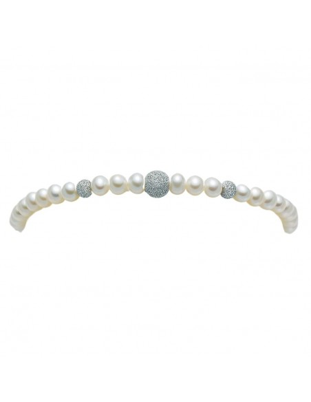 Miluna bracciale Perle con Sfere in Oro Bianco Diamantate centrali